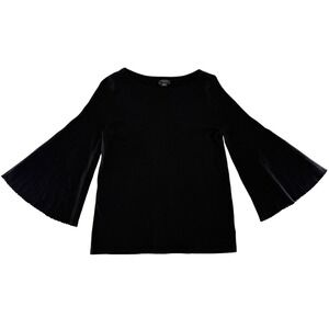 Ann‎ Taylor Factory Black Long Sleeve Ribbed Knit Bell Sleeve Top Sz Sm Preppy
